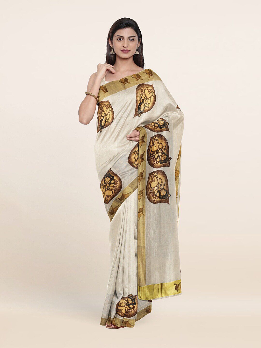 Pothys Off White & Gold-Toned Ethnic Motifs Zari Pure Cotton Saree Price in India
