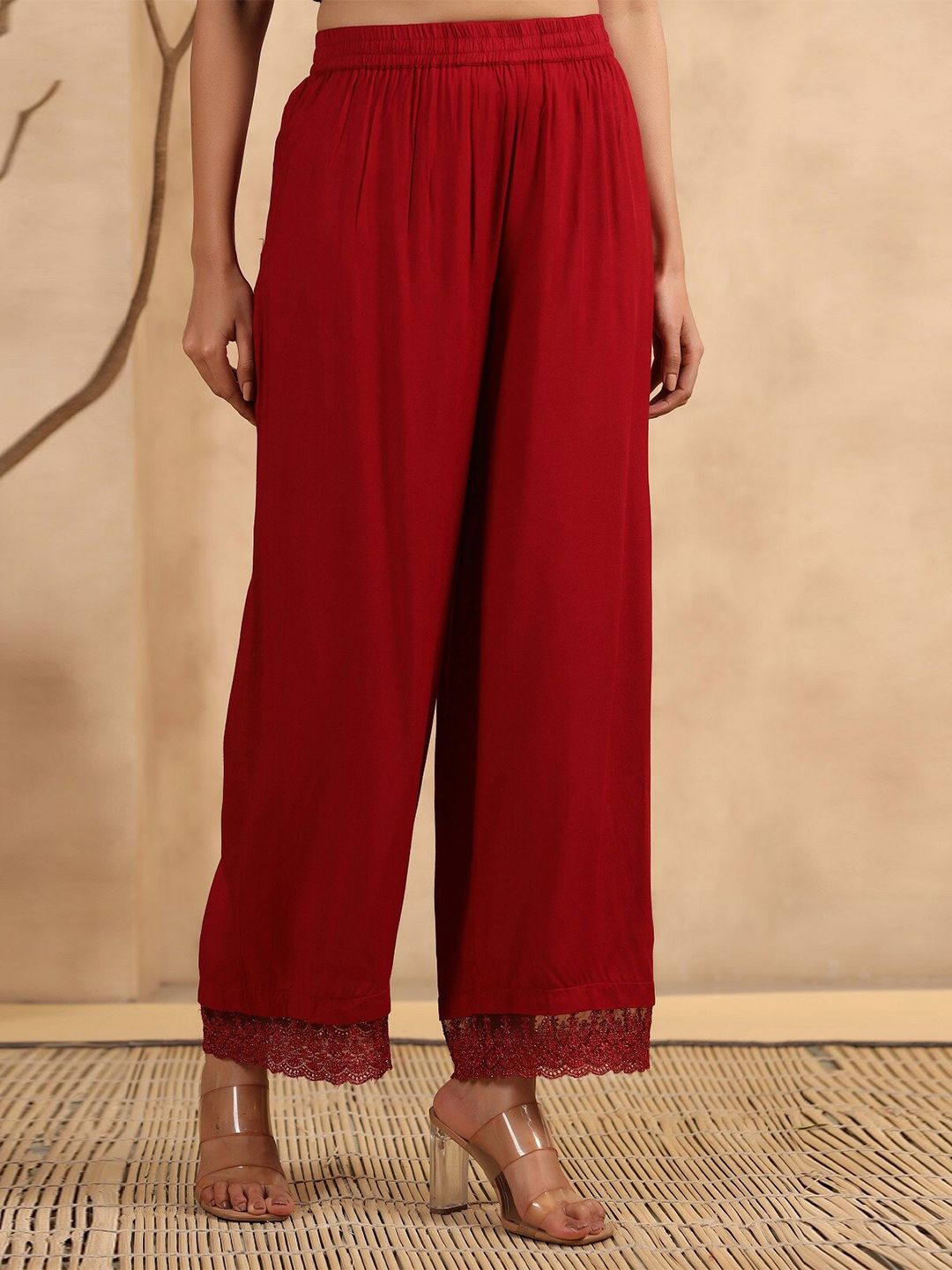 Juniper Women Maroon Knitted Palazzos