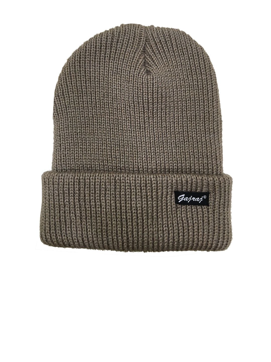 Gajraj Unisex Beige Rib Knit Winter Woolen Beanie Price in India