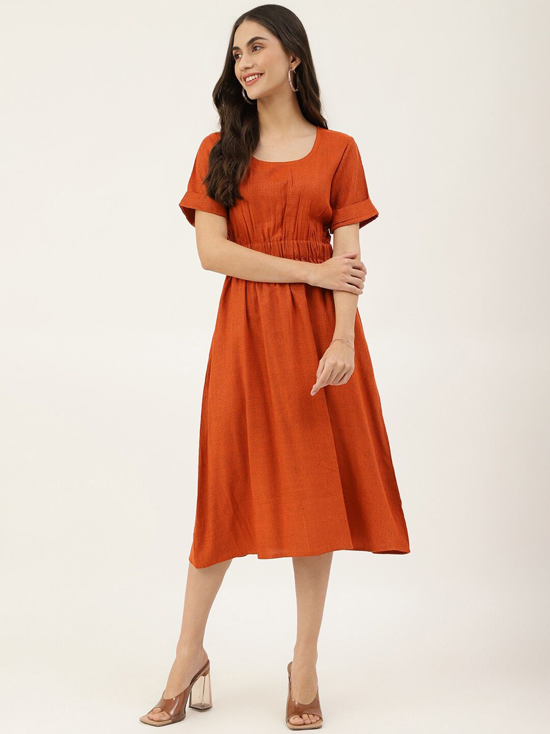 DECKEDUP Orange Midi Dress Price in India