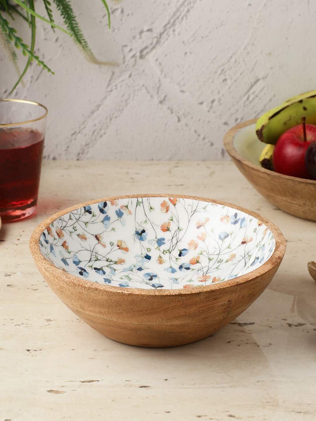 The Decor Mart White Printed Wooden Serving Bowl Price in India