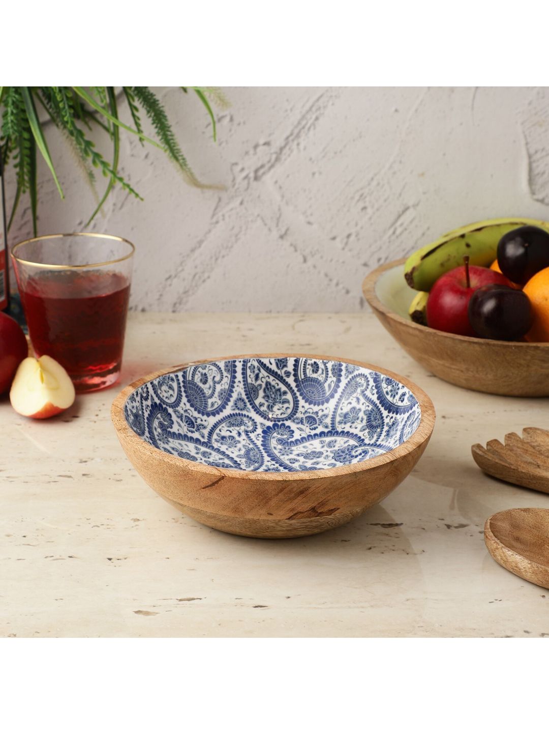 The Decor Mart Blue Paisley Printed Salad Serving Bowl Price in India