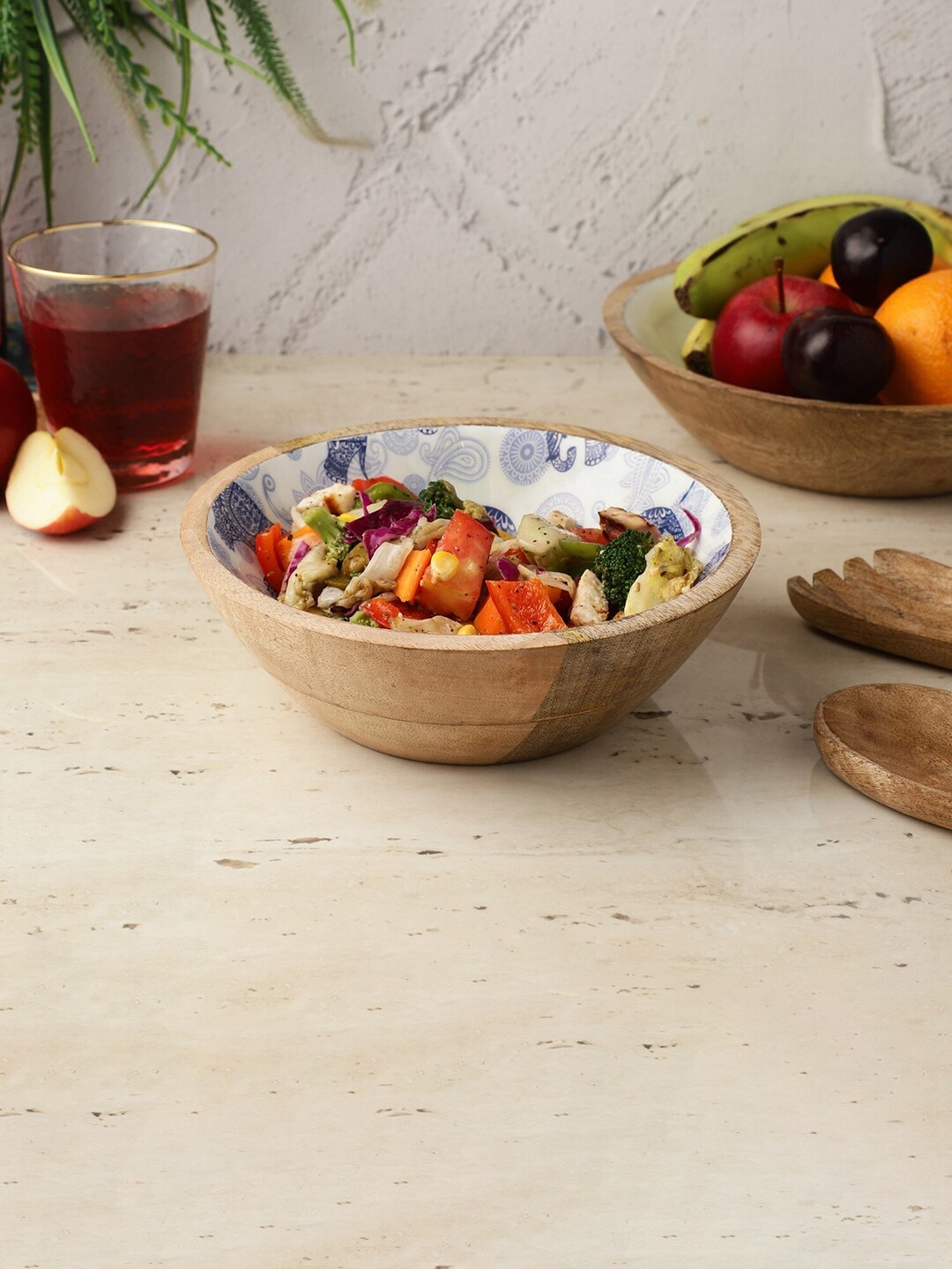 The Decor Mart Blue Wooden Salad Bowl Price in India