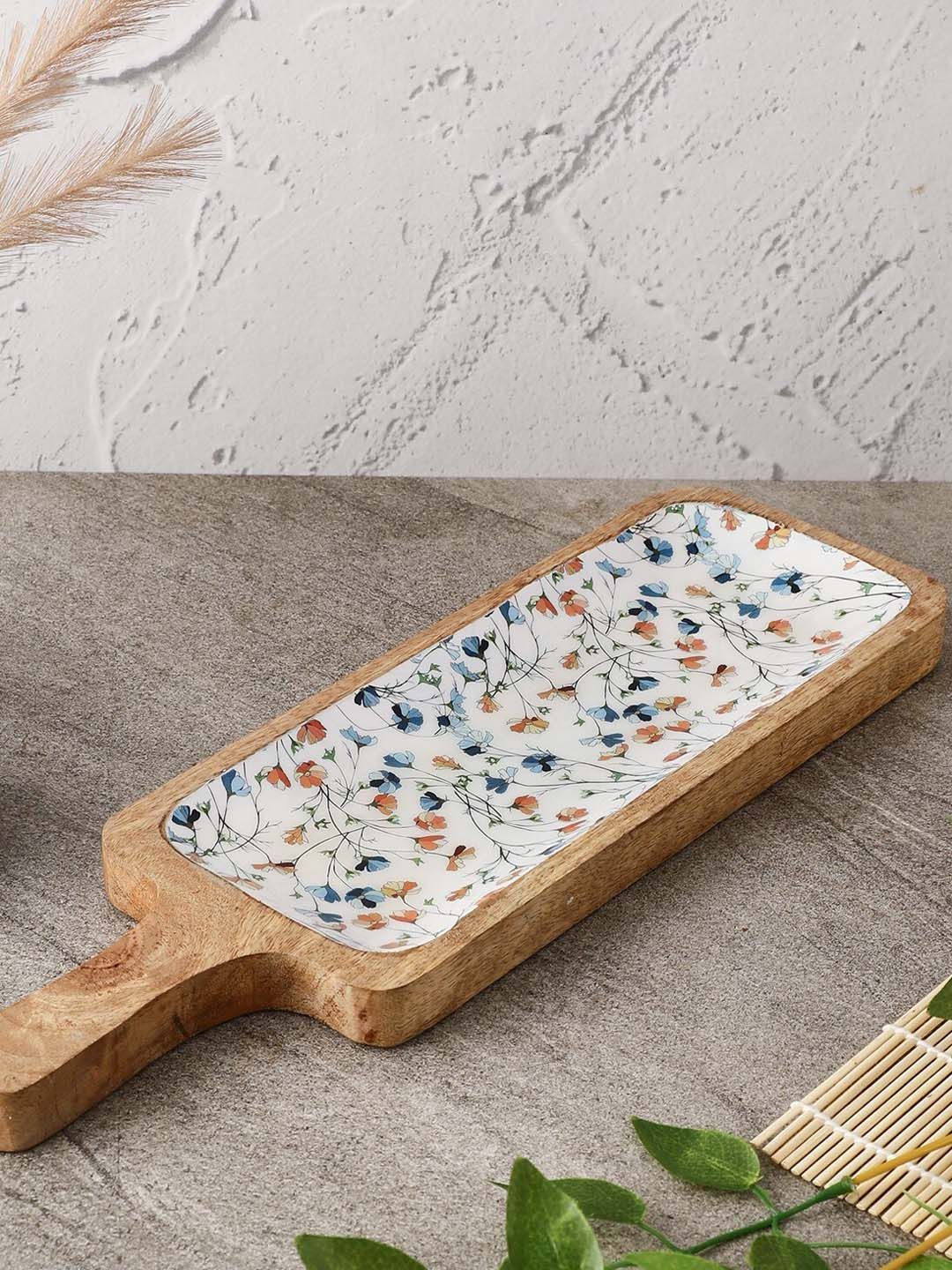 The Decor Mart White Spring Meadow Printed Paddle Shaped Platter Price in India