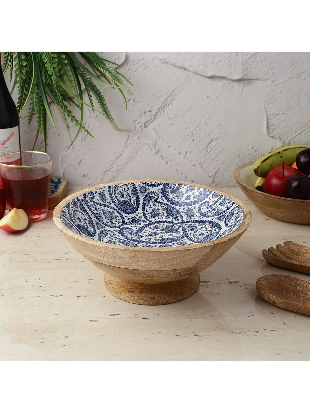 The Decor Mart Royal Blue Paisley Printed Wooden Platter Price in India