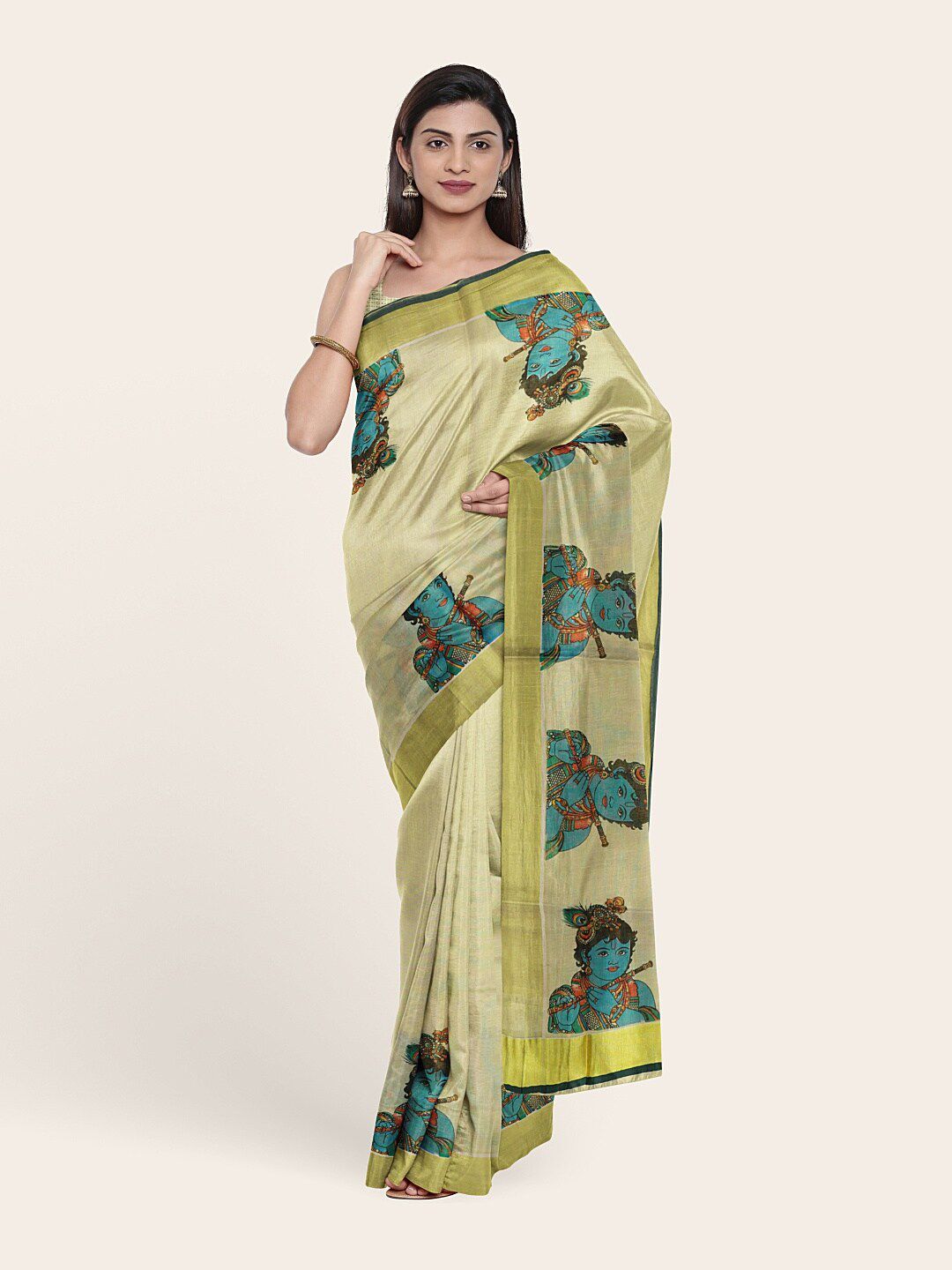Pothys Women Gold-Toned & Blue Ethnic Motifs Zari Pure Cotton Saree Price in India
