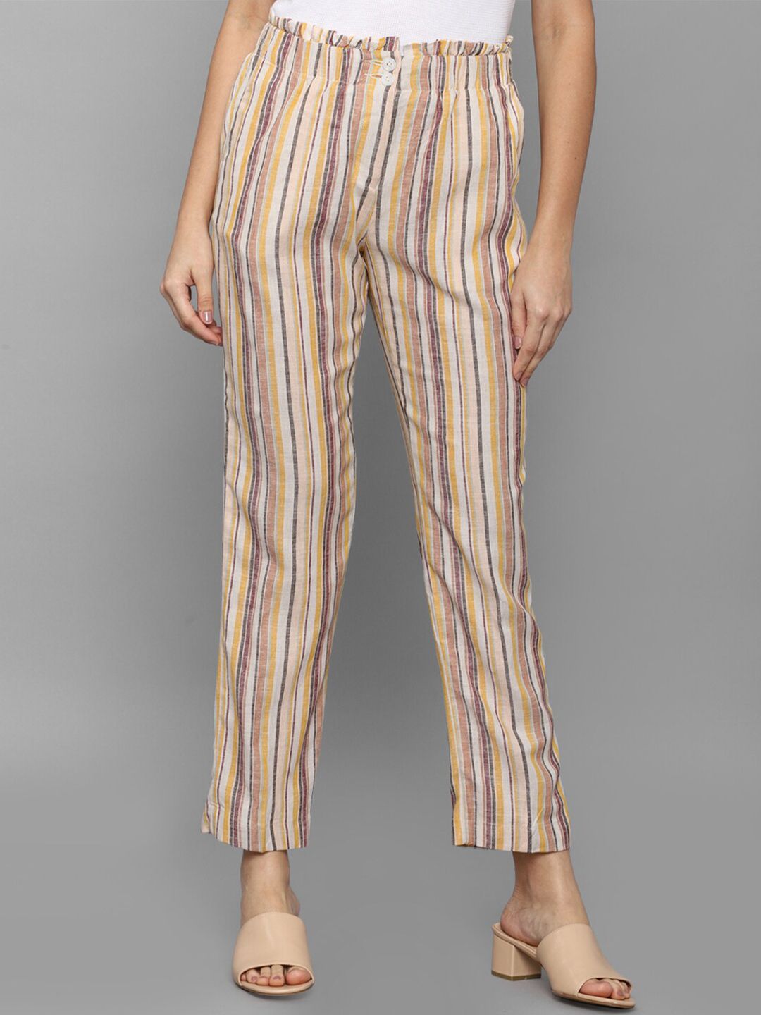 Allen Solly Women Multicoloured Striped Trousers Price in India
