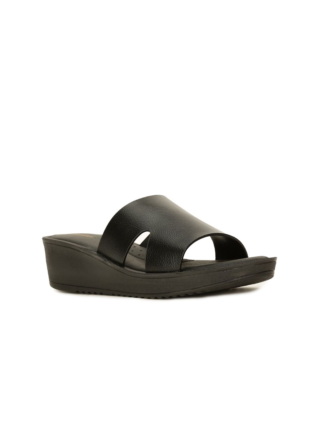 Bata Black Flatform Sandals with Laser Cuts