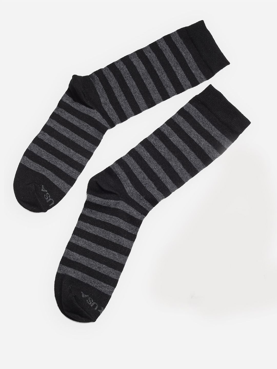 JUMP USA Men Pack Of 3 Black & Grey Calf-Length Trendy Socks