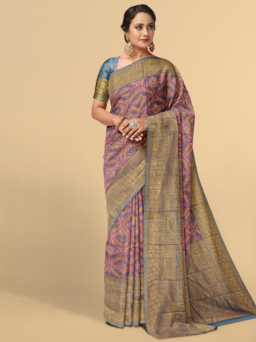 Kalamandir Lavender & Gold-Toned Woven Design Zari Silk Blend Saree Price in India