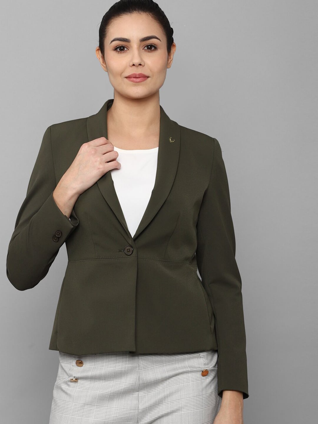 Allen Solly Women Olive-Green Solid Single-Breasted Blazers Price in India