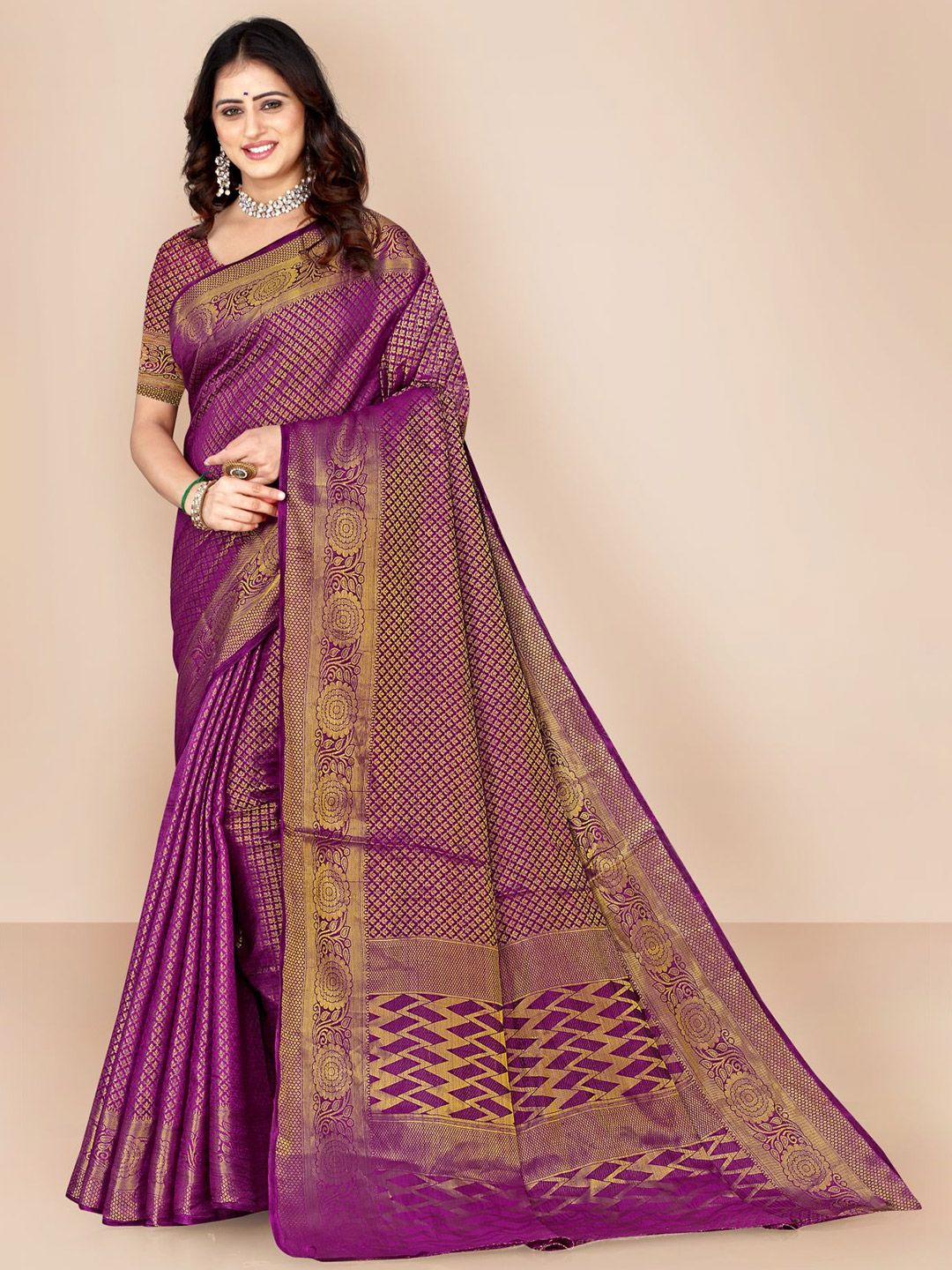 VAIRAGEE Purple Woven Design Pure Silk Kanjeevaram Saree Price in India