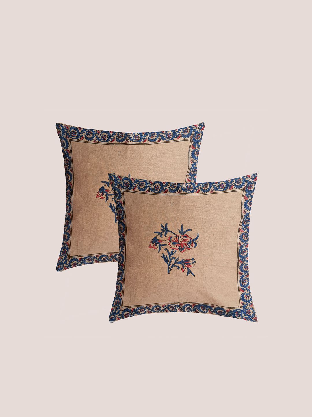 Molcha Beige & Blue Set of 2 Ethnic Motifs Square Cushion Covers Price in India