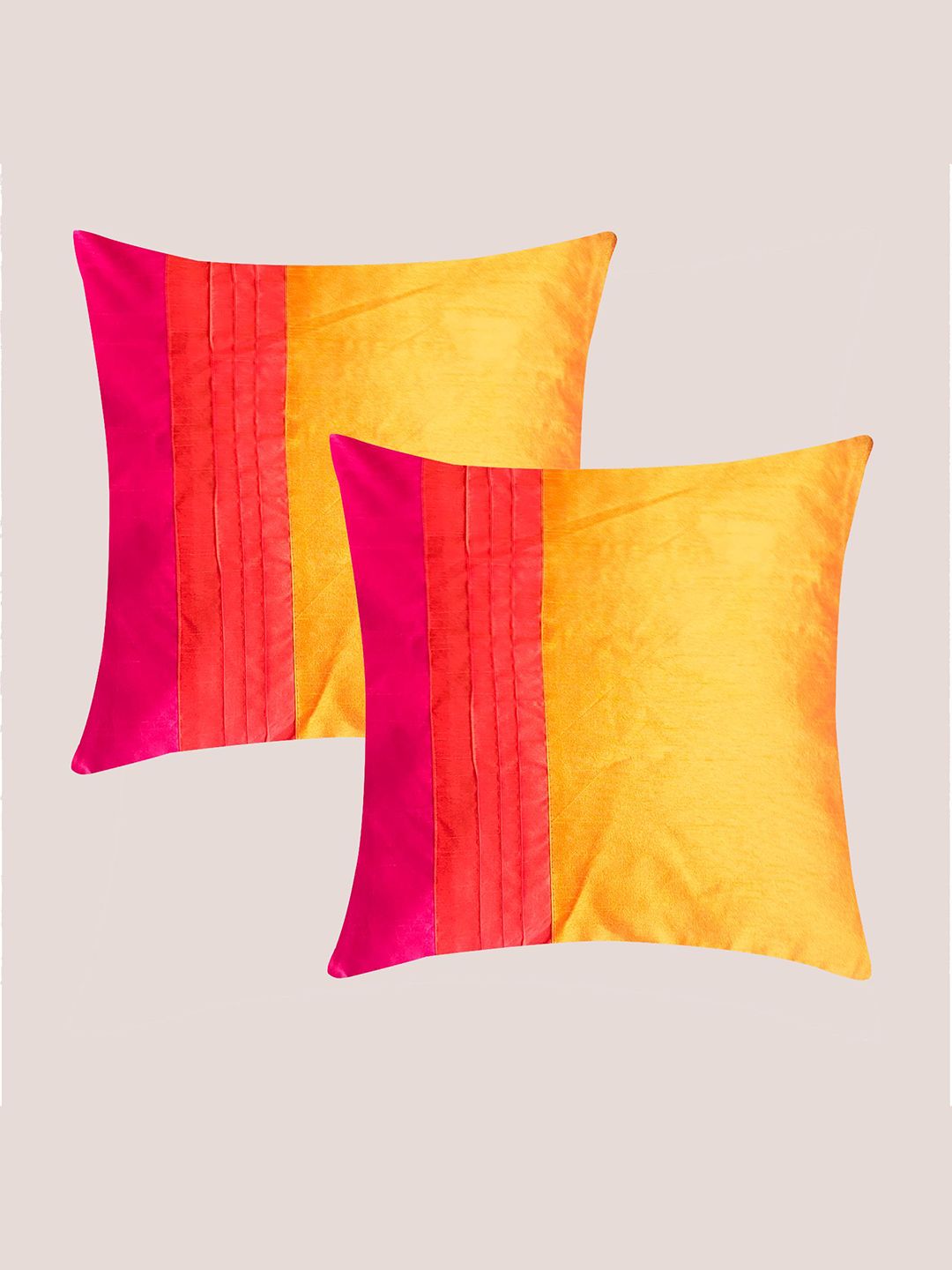 Molcha Orange & Pink Set of 2 Striped Square Cushion Covers Price in India
