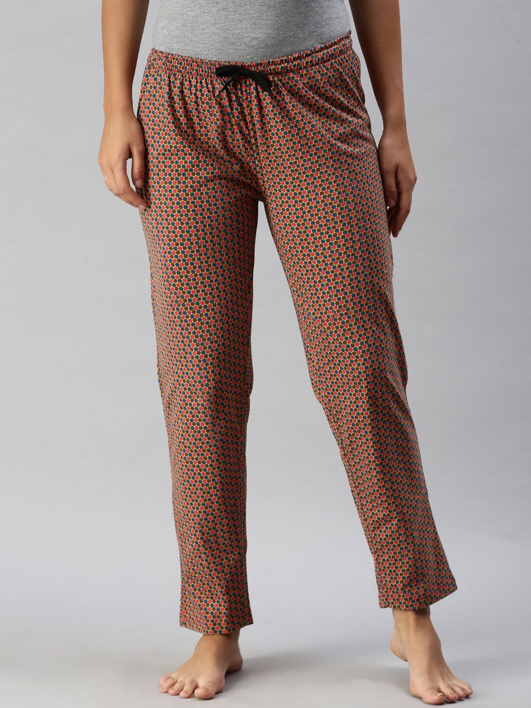 Kryptic Women Mustard & Red Printed Cotton Lounge Pants Price in India