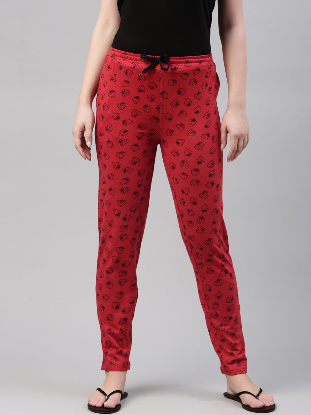 Kryptic Women Red Printed Cotton Lounge Pants Price in India