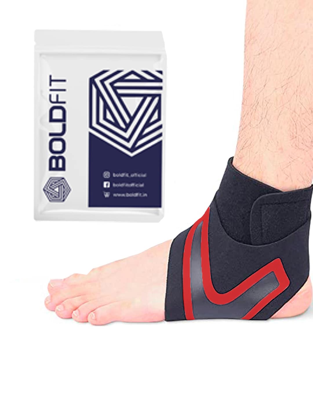 BOLDFIT Unisex Black & Red Ankle Support Wrap for Pain Relief Compression Brace for Injuries Price in India