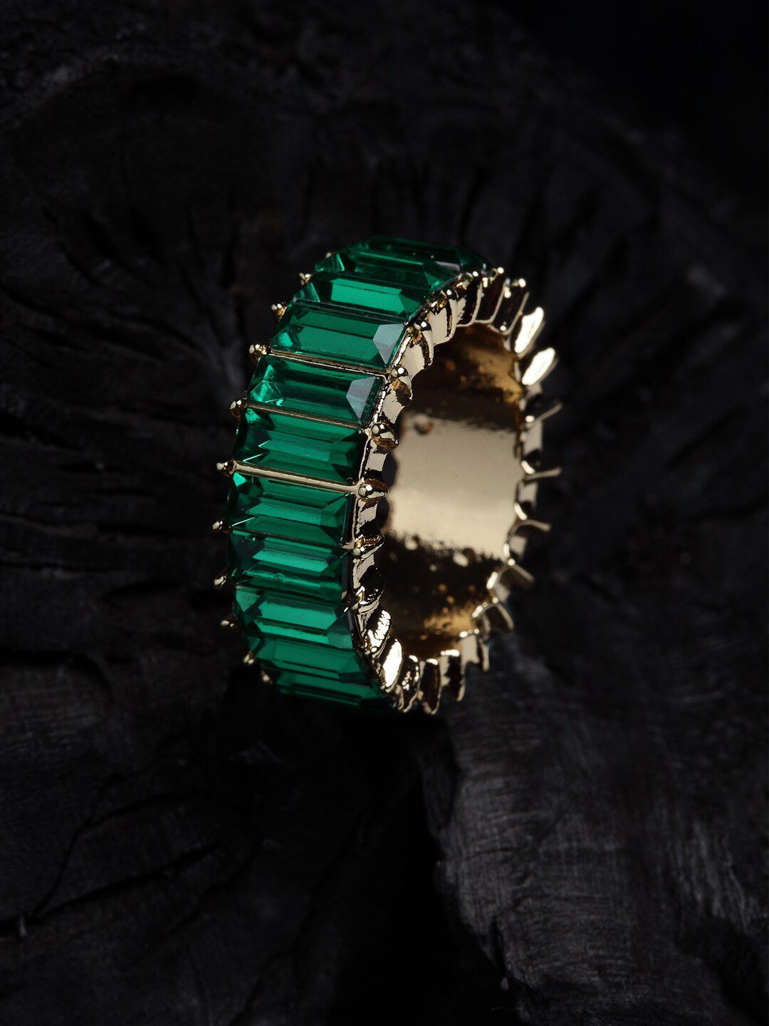 VOGUE PANASH Gold-Plated Green Stone-Studded Finger Ring Price in India
