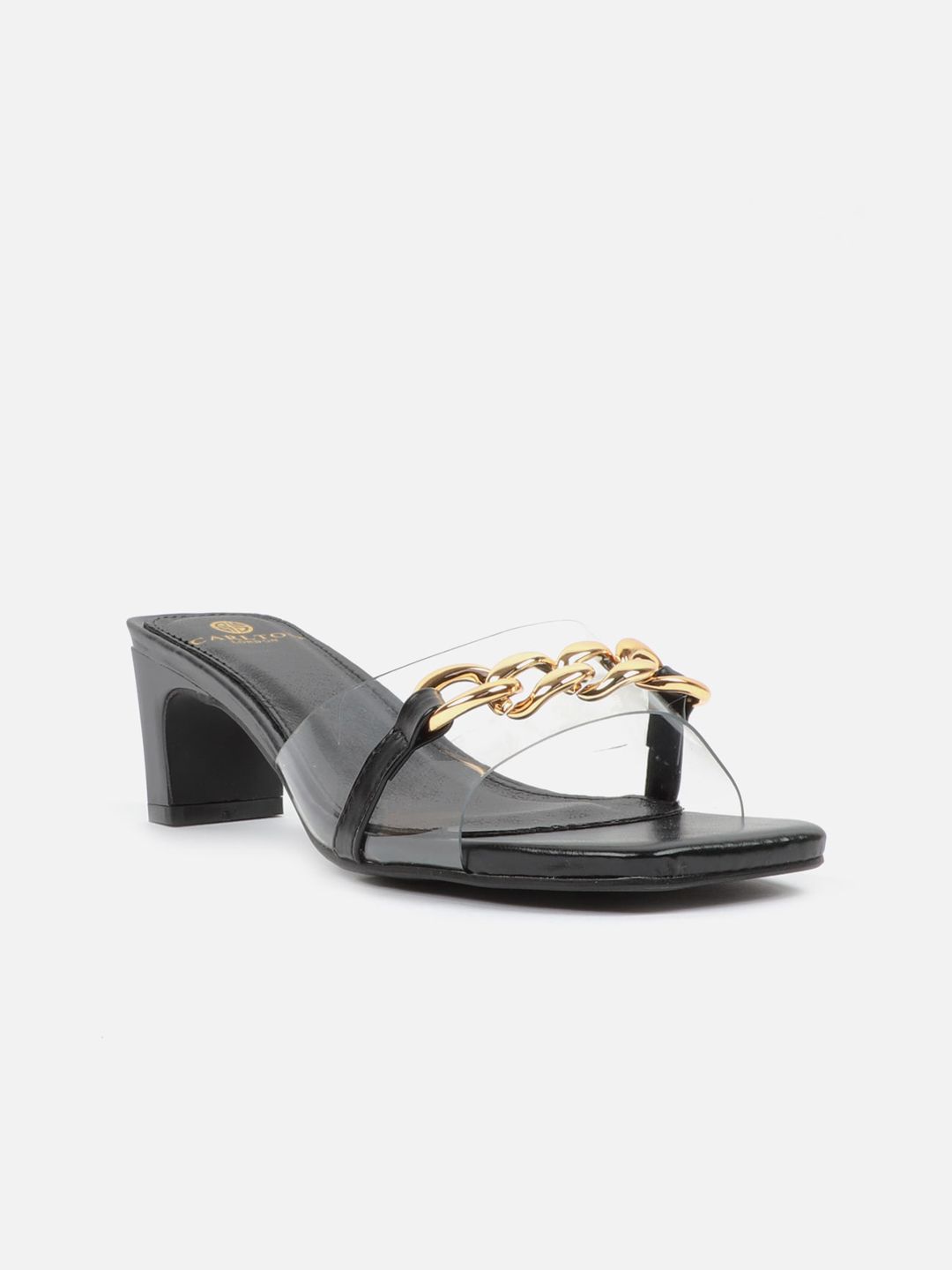 Carlton London Black Block Sandals with Bows Price in India