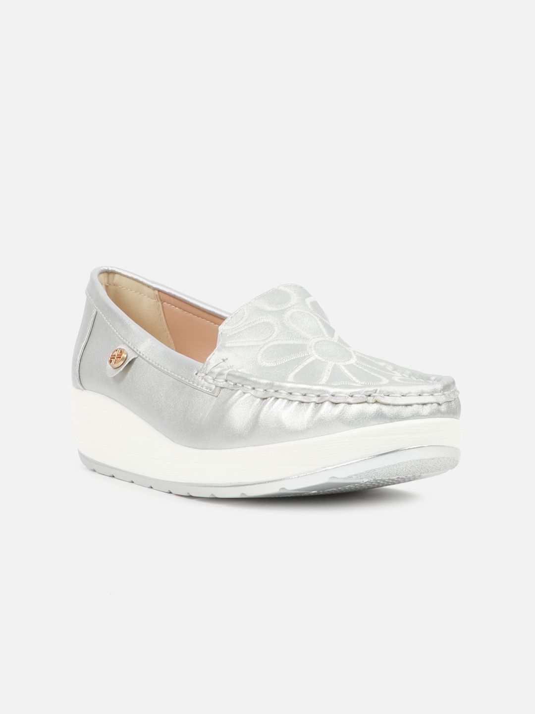 Carlton London Women Silver-Toned Loafers Price in India