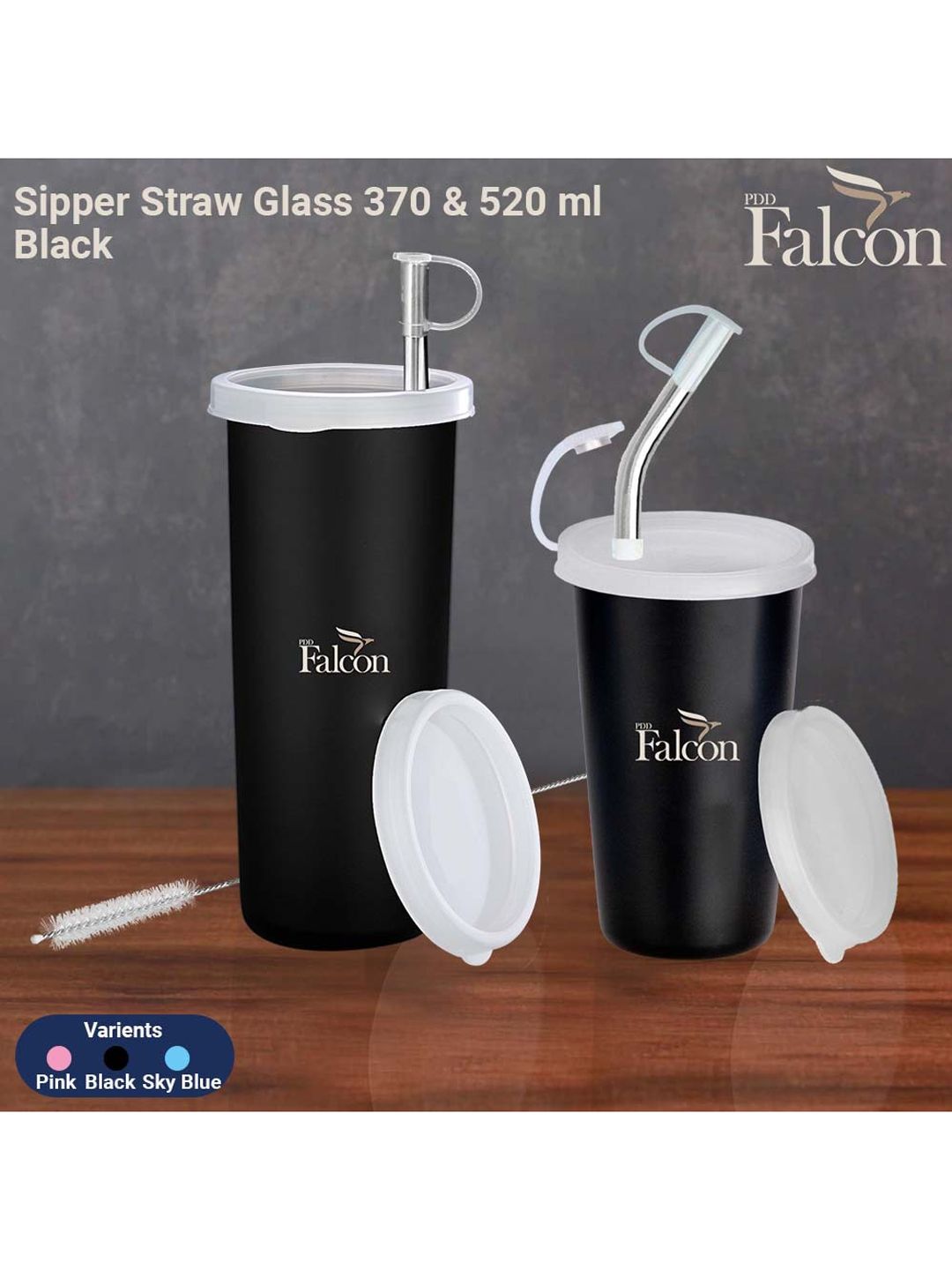 PDDFALCON Set Of 2 Black Solid Stainless Steel Tumbler Glass Price in India