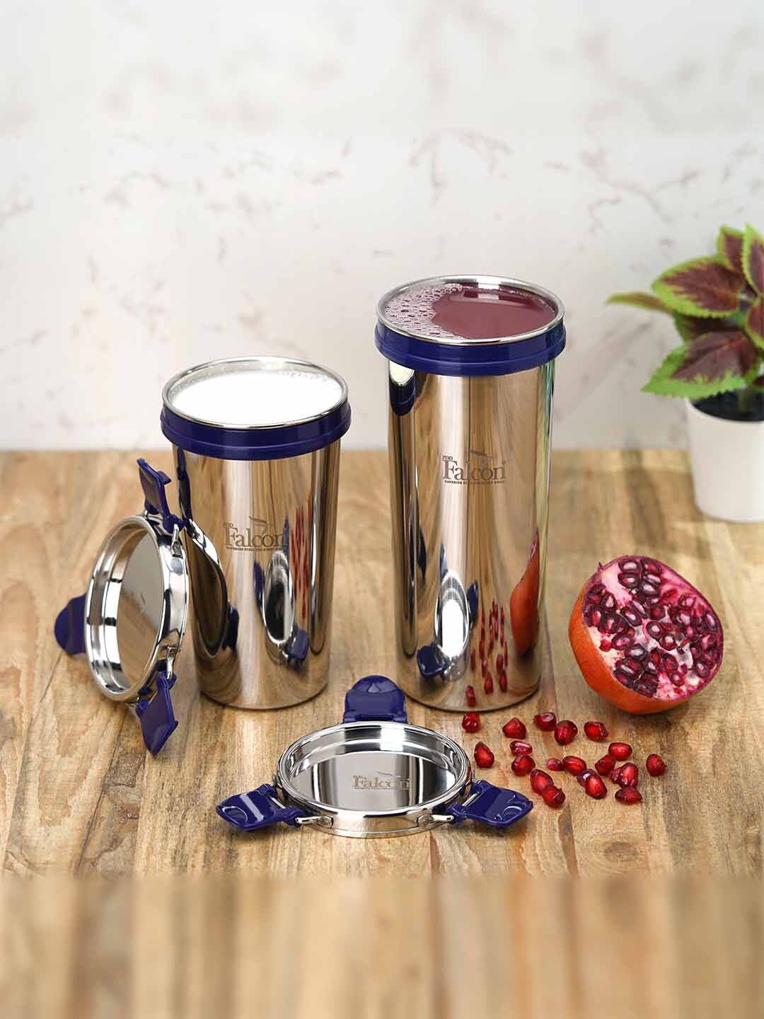 PDDFALCON Set Of 2 Blue & Silver Coloured Solid Stainless Steel Tumbler Price in India