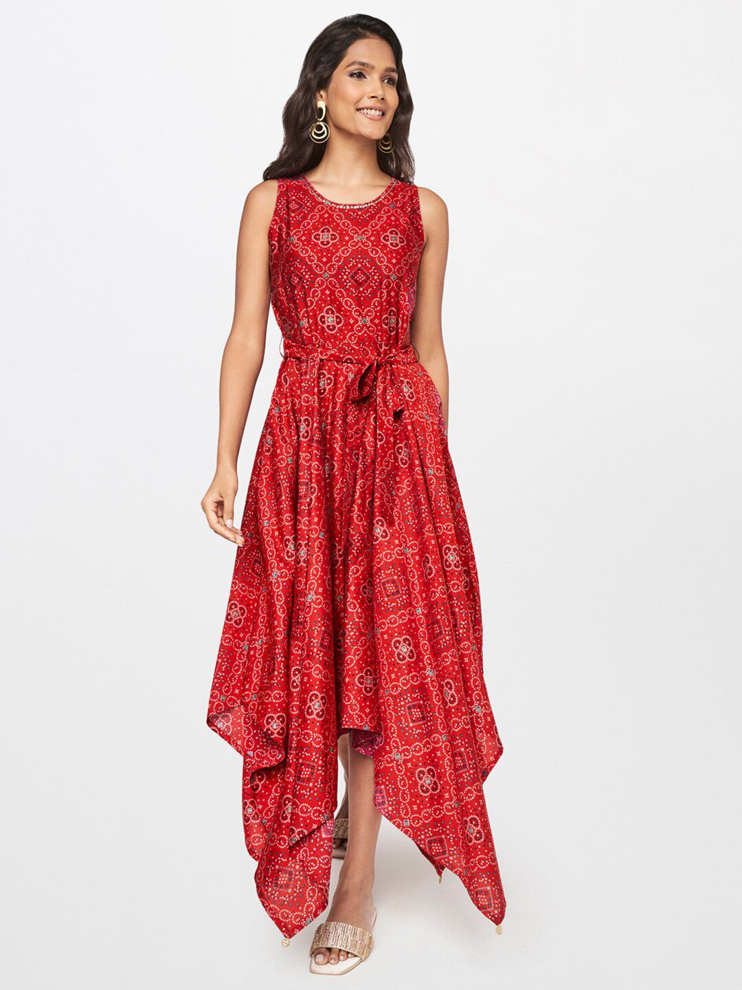 itse Red Ethnic Motifs Maxi Dress Price in India