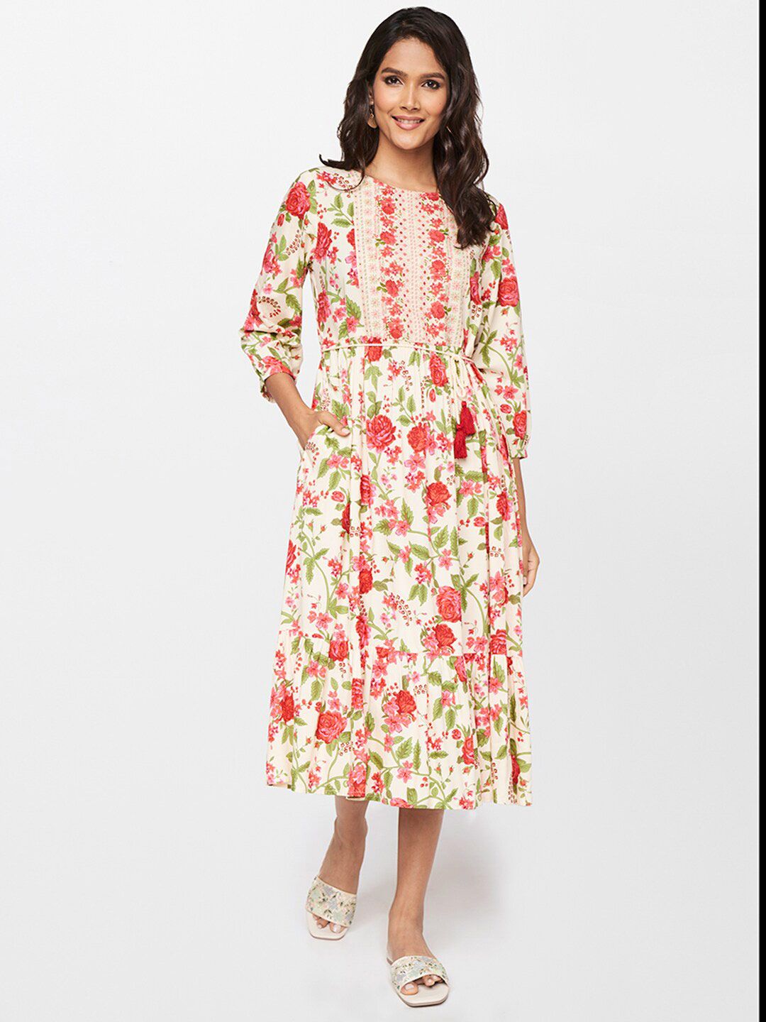 itse Off White Floral A-Line Dress Price in India
