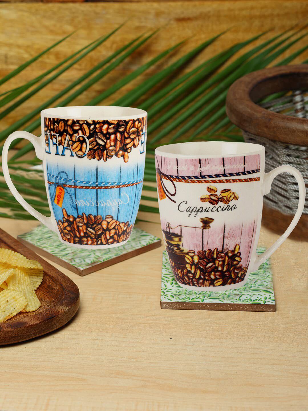 ZEVORA Blue & Cream-Coloured Handcrafted Solid Ceramic Glossy Mugs Set of Cups and Mugs Price in India