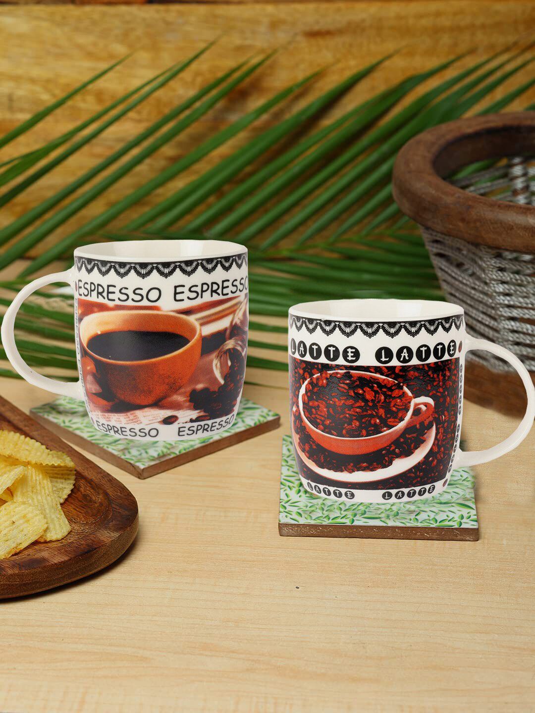 ZEVORA White & Black Handcrafted Printed Ceramic Glossy Mugs Set of Cups and Mugs Price in India