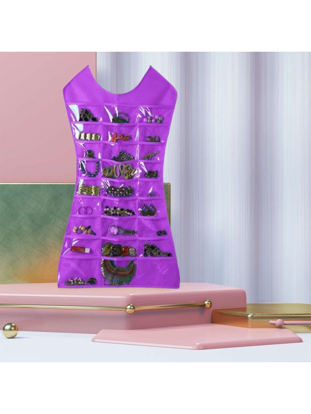atorakushon Purple Solid Jewellery Makeup Bag Storage Organiser Price in India