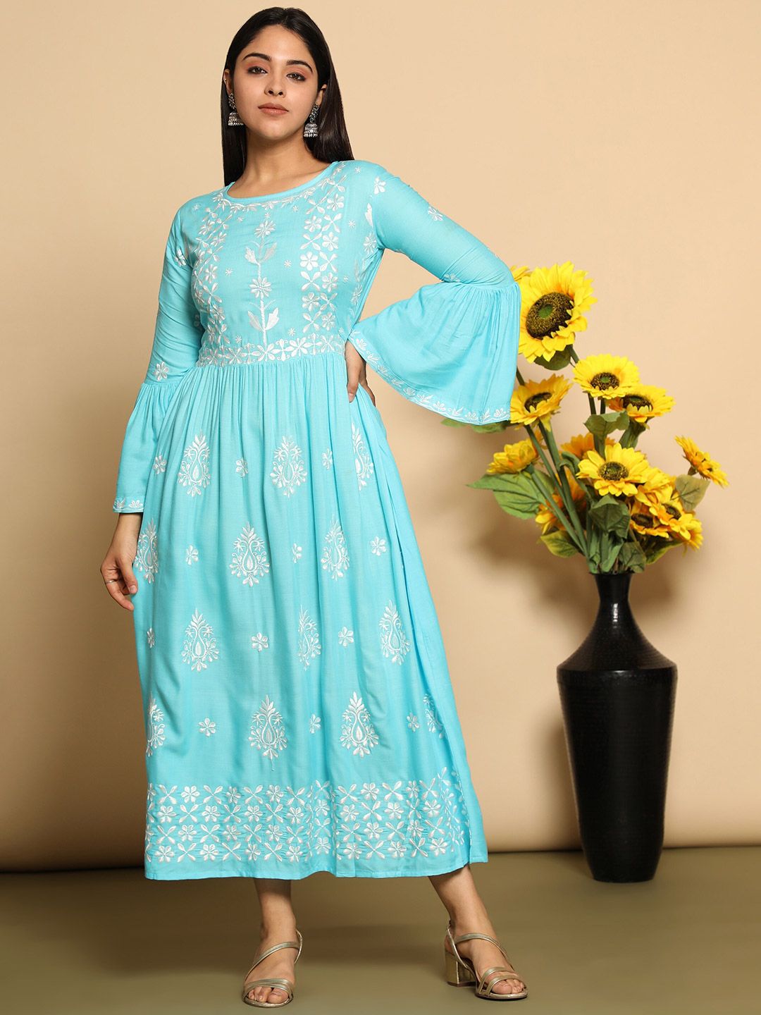 KALINI Blue Floral Ethnic Maxi Dress Price in India