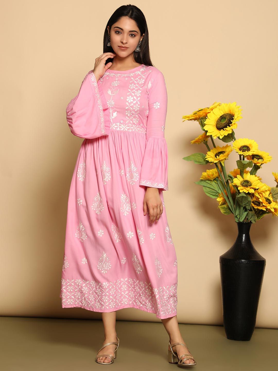 KALINI Pink Floral Ethnic Maxi Dress Price in India