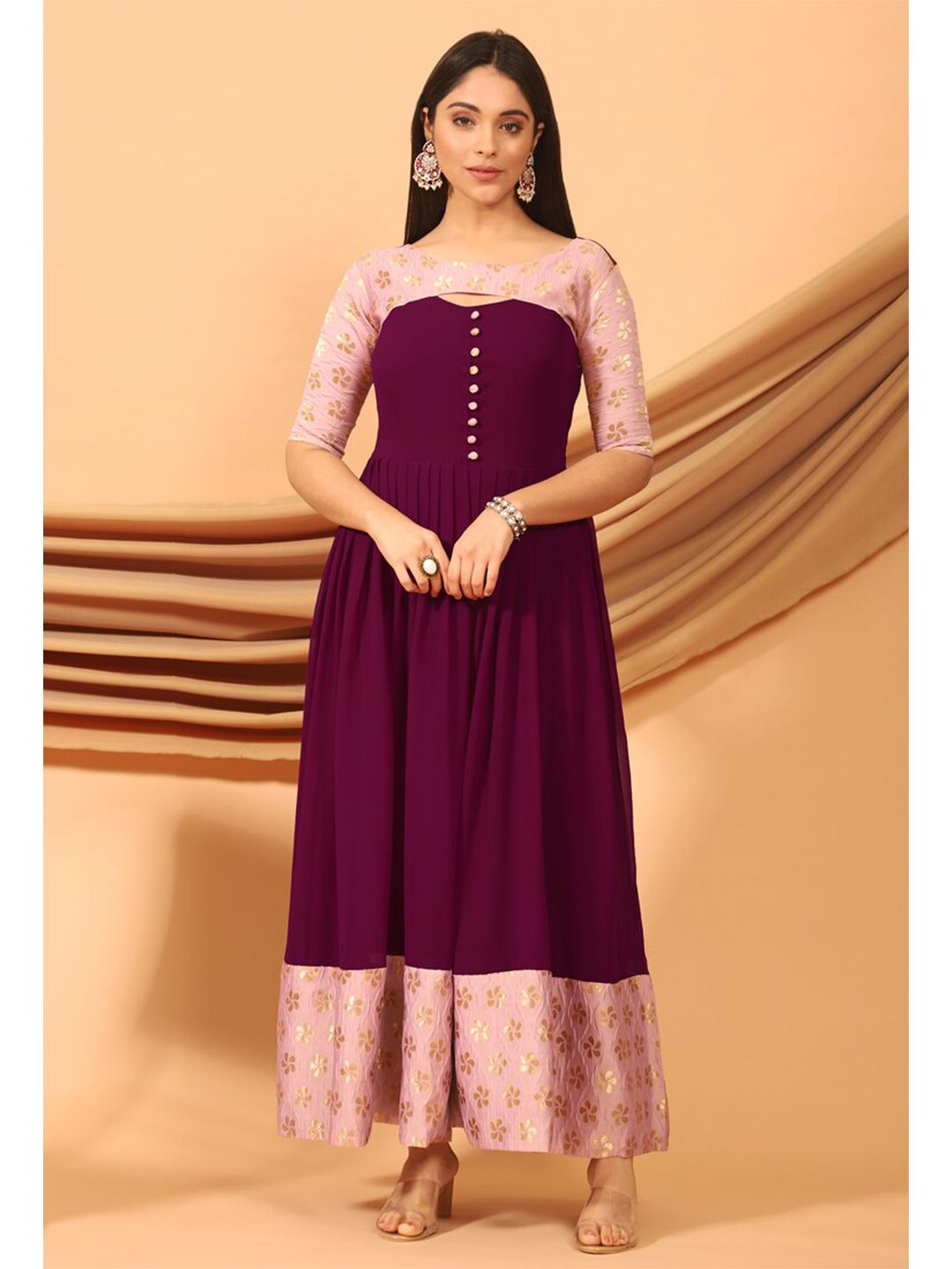 KALINI Pink Georgette Ethnic Maxi Dress Price in India