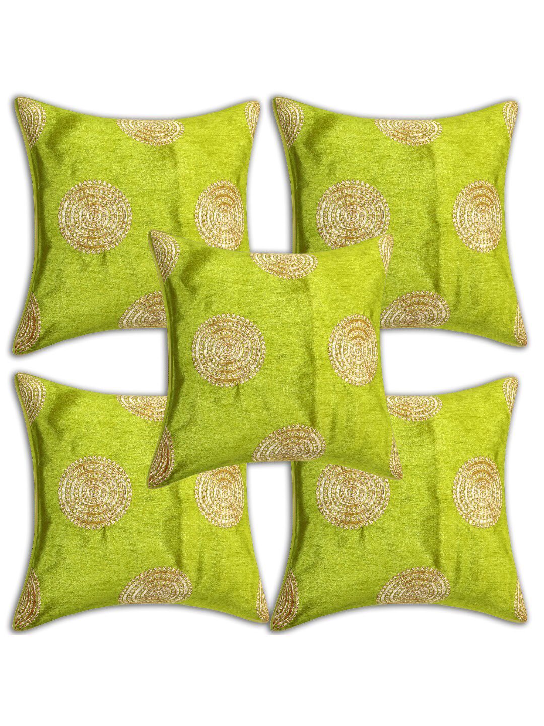 INDHOME LIFE Multicoloured & Gold-Toned Set of 5 Embroidered Square Cushion Covers Price in India