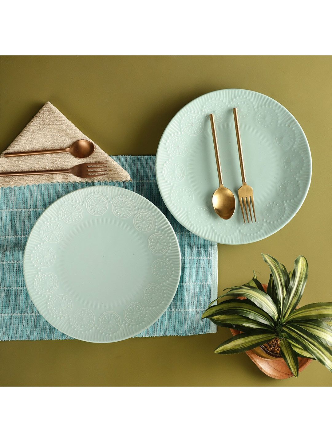 The Decor Mart Blue & 2 Pieces Textured Ceramic Matte Plates Price in India