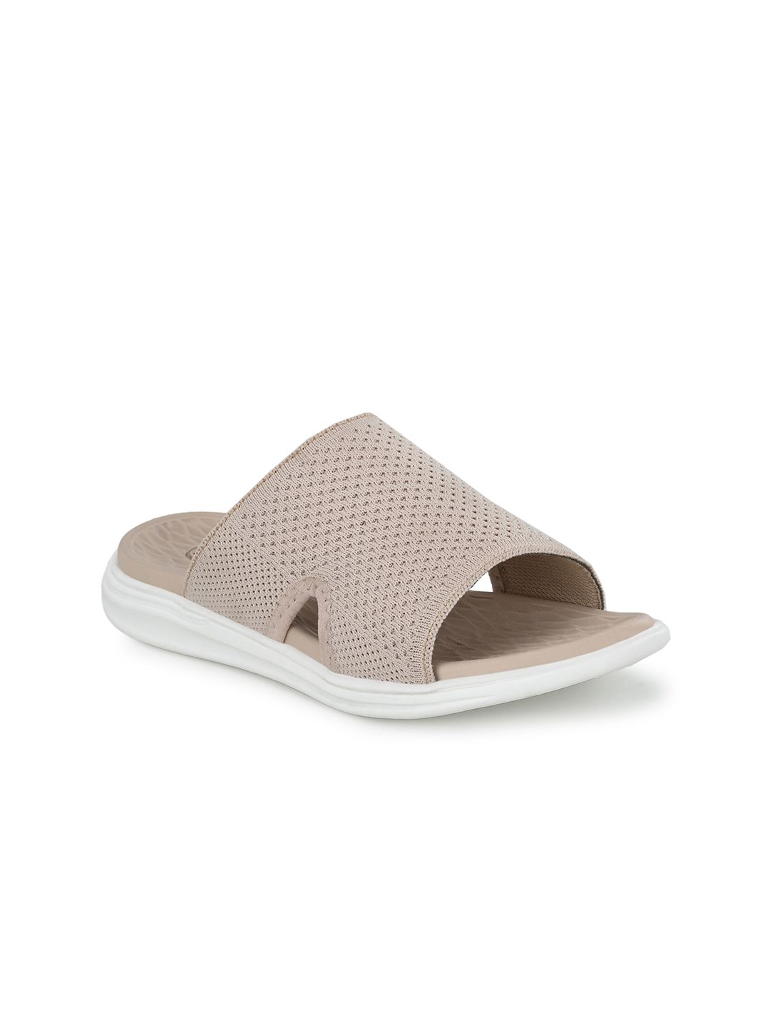 El Paso Women Beige & White Sliders Price in India