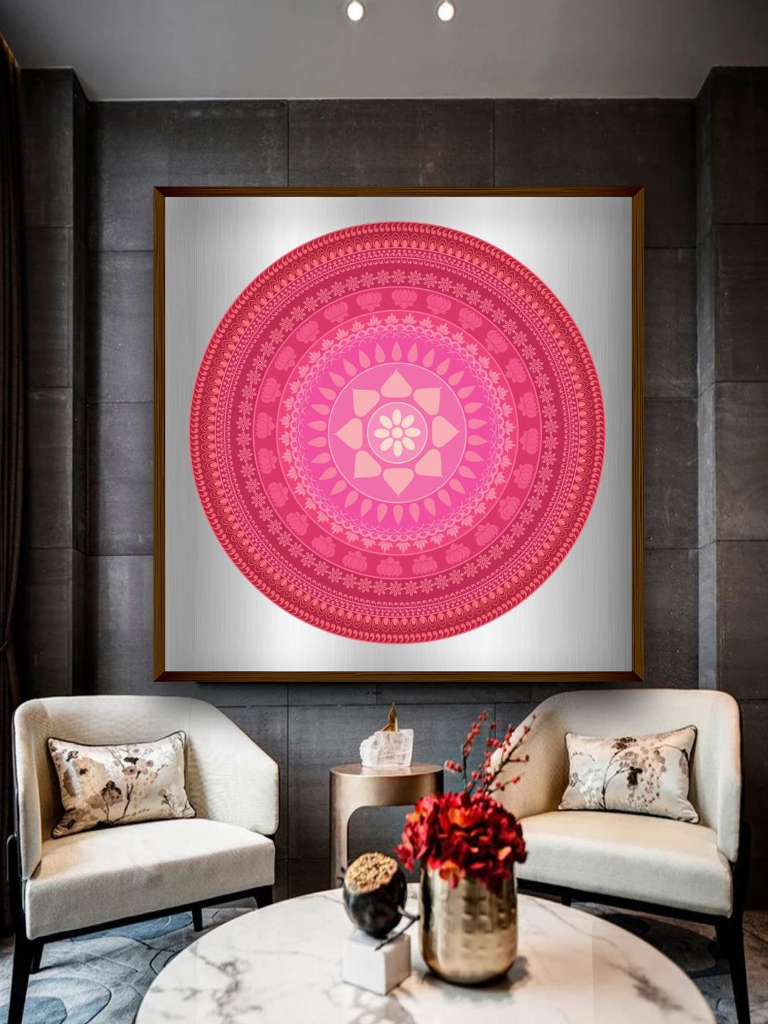 The Art House Pink & Grey Mandala Painting Wall Art Price in India