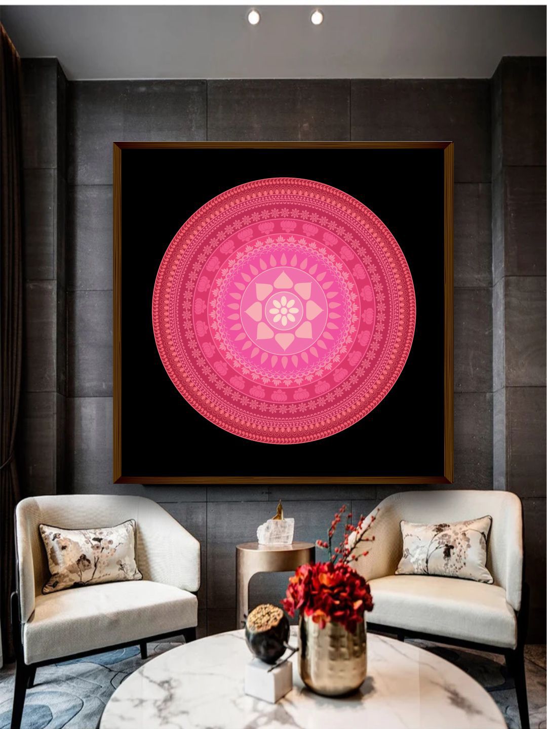 The Art House Pink & Black Mandala Printed Painting Wall Art Price in India