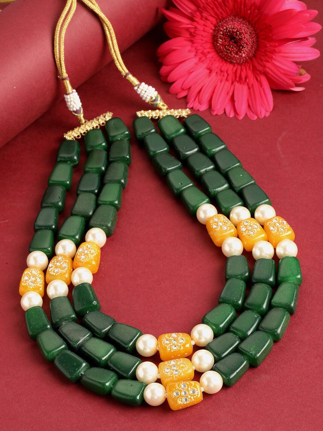 DUGRISTYLE Gold-Toned & White Copper Gold-Plated Handcrafted Necklace Price in India