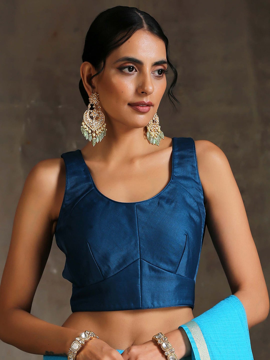 Triyah Women Blue Solid Saree Blouse Price in India