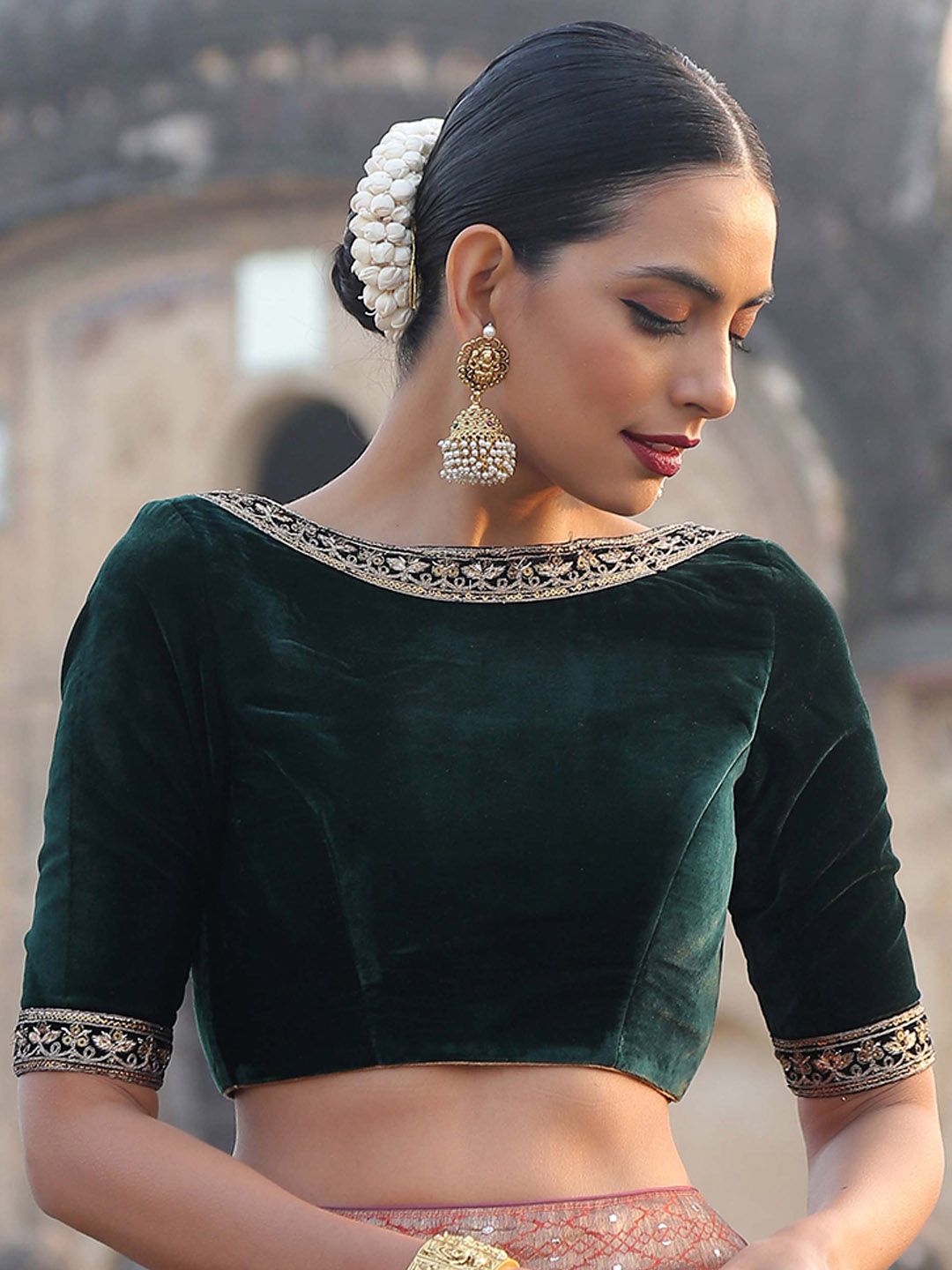 Triyah Women Green Embellished Saree Blouse Price in India