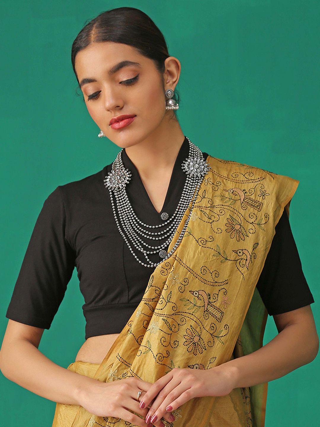 Triyah Black Solid Saree Blouse Price in India