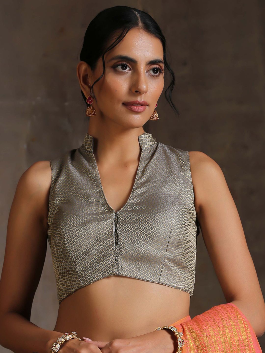 Triyah Grey Woven Design Saree Blouse Price in India