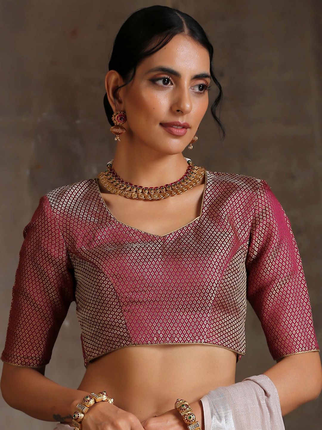 Triyah Women Magenta  Embellished Saree Blouse Price in India