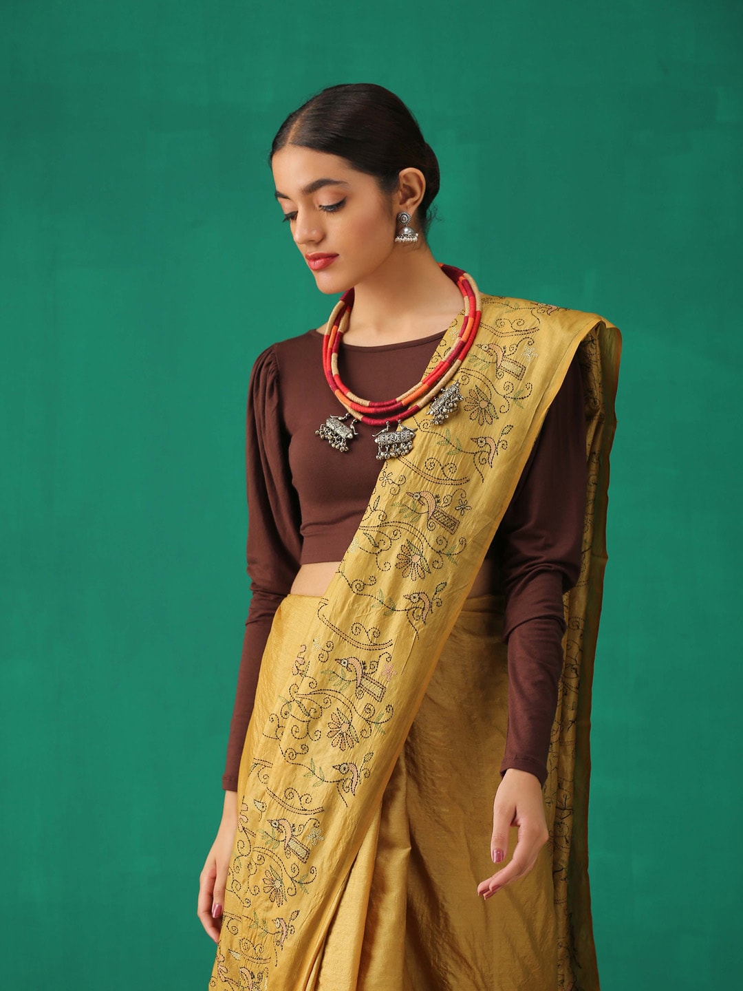 Triyah Women Brown Solid Stretchy Saree Blouse Price in India