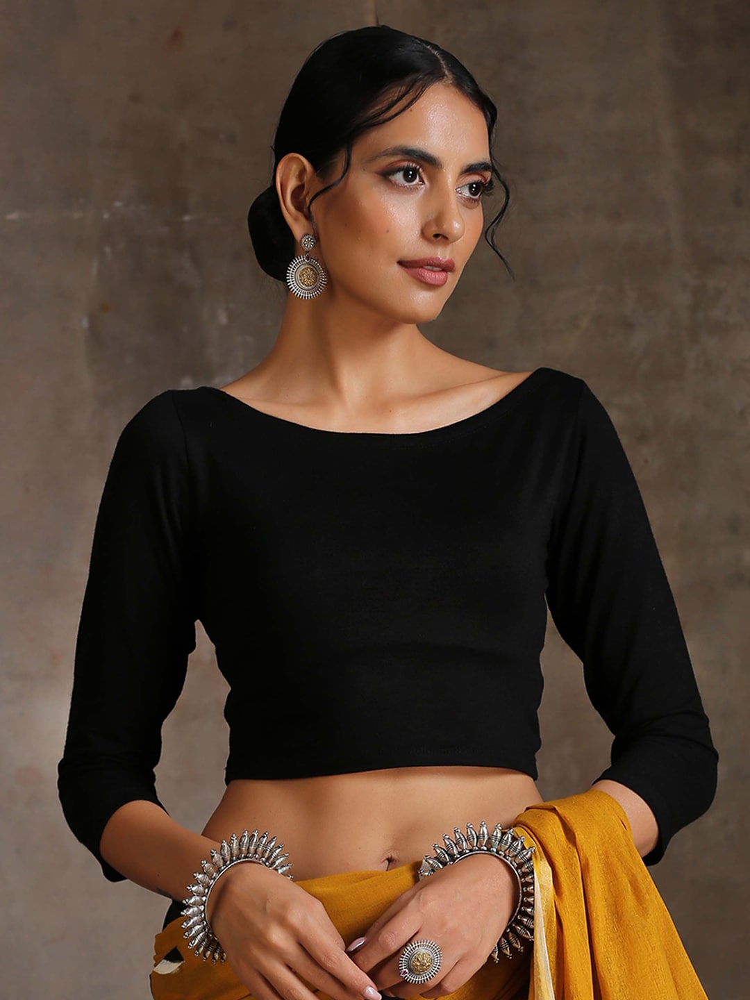 Triyah Black Solid Saree Blouse Price in India
