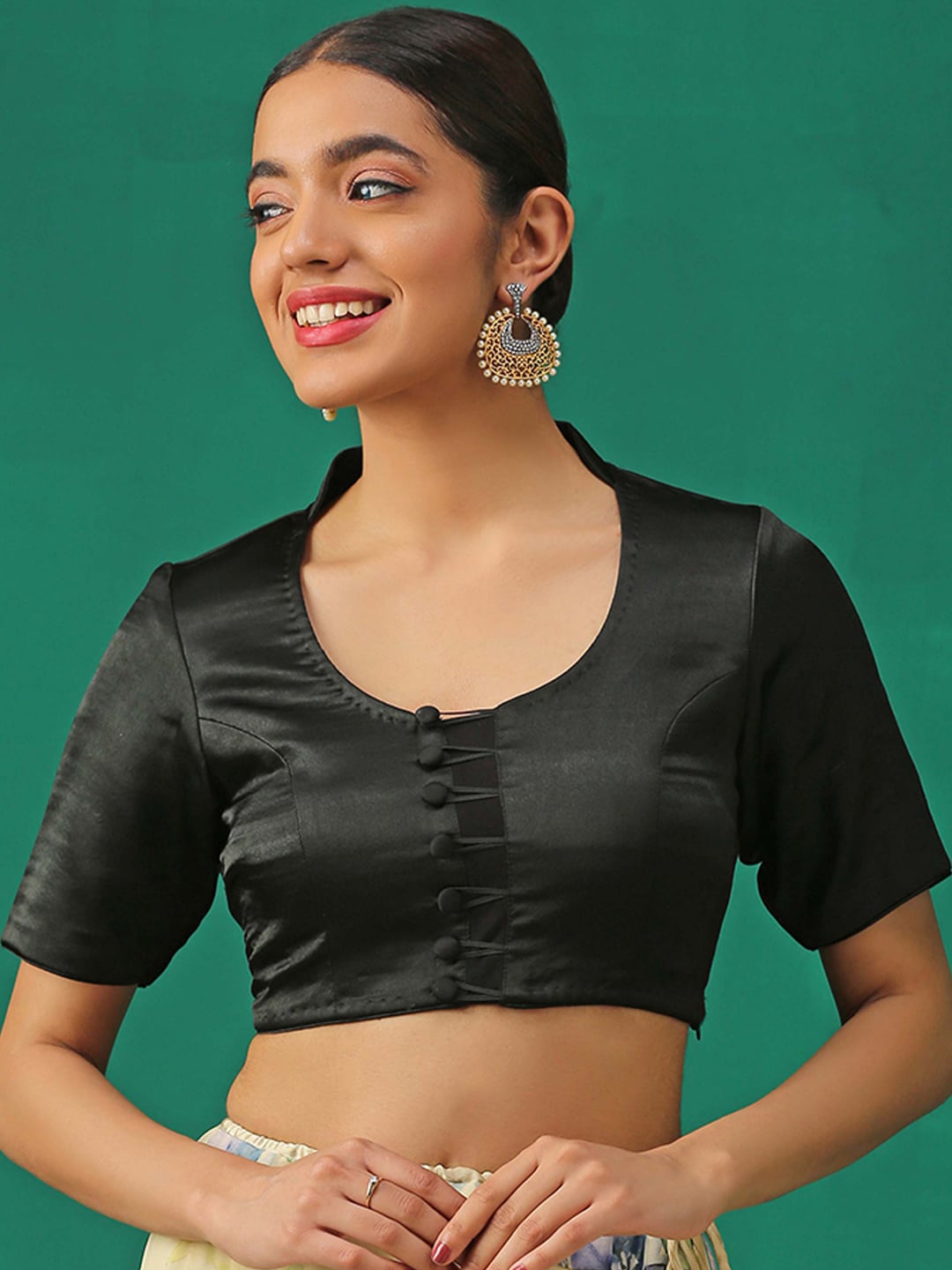 Triyah Women Black Solid Saree Blouse Price in India