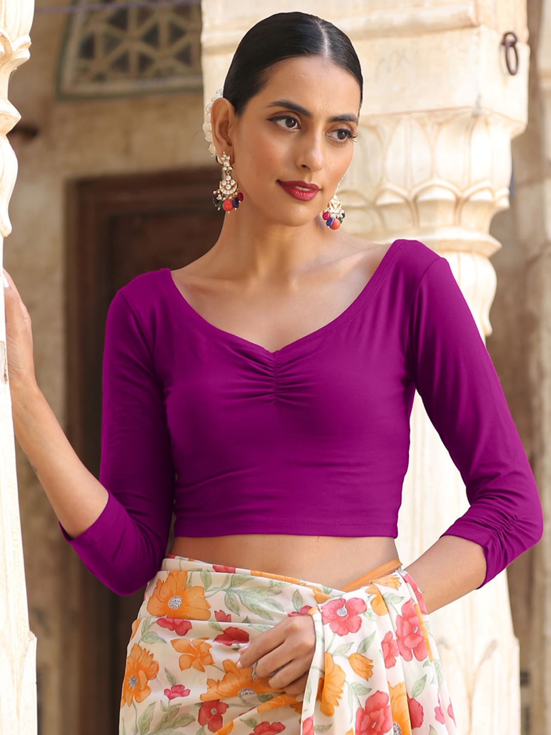 Triyah Purple Solid Saree Blouse Price in India