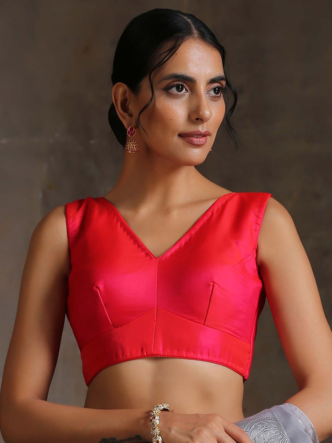 Triyah Women Red Solid Saree Blouse Price in India